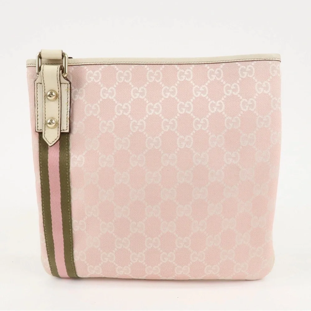 Gucci Pink and Beige Canvas Shoulder Bag